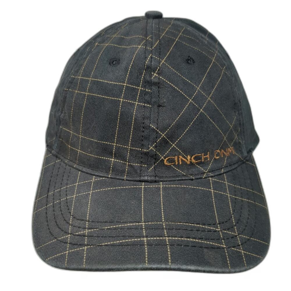 Cinch Baseball Cap Black One Size Grid Pattern Embroidered Logo Stretch Fit Hat